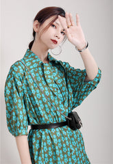 Women Retro Print Loose Casual Shirt Dress